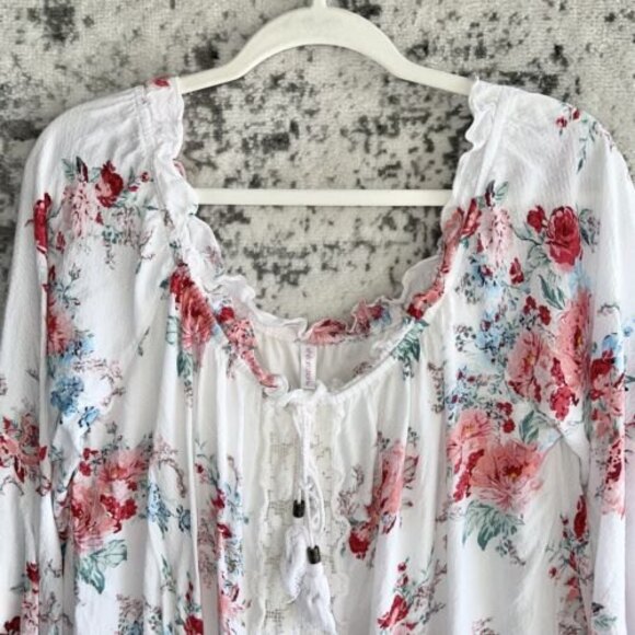 Xhilaration Tunic Dress Size XXL Off the Shoulders White Lace Pink Floral Casual - Picture 2 of 11